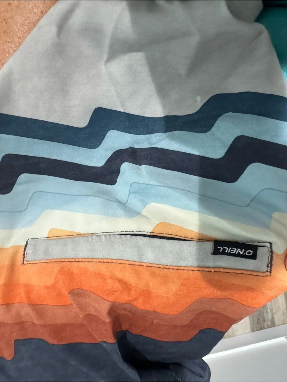 O'Neill Navy Orange Gray Wave Stripe Board Shorts